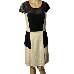 Colorblock,lace dress,cap sleeve,thick back zipper, 
Classy,career,timeless